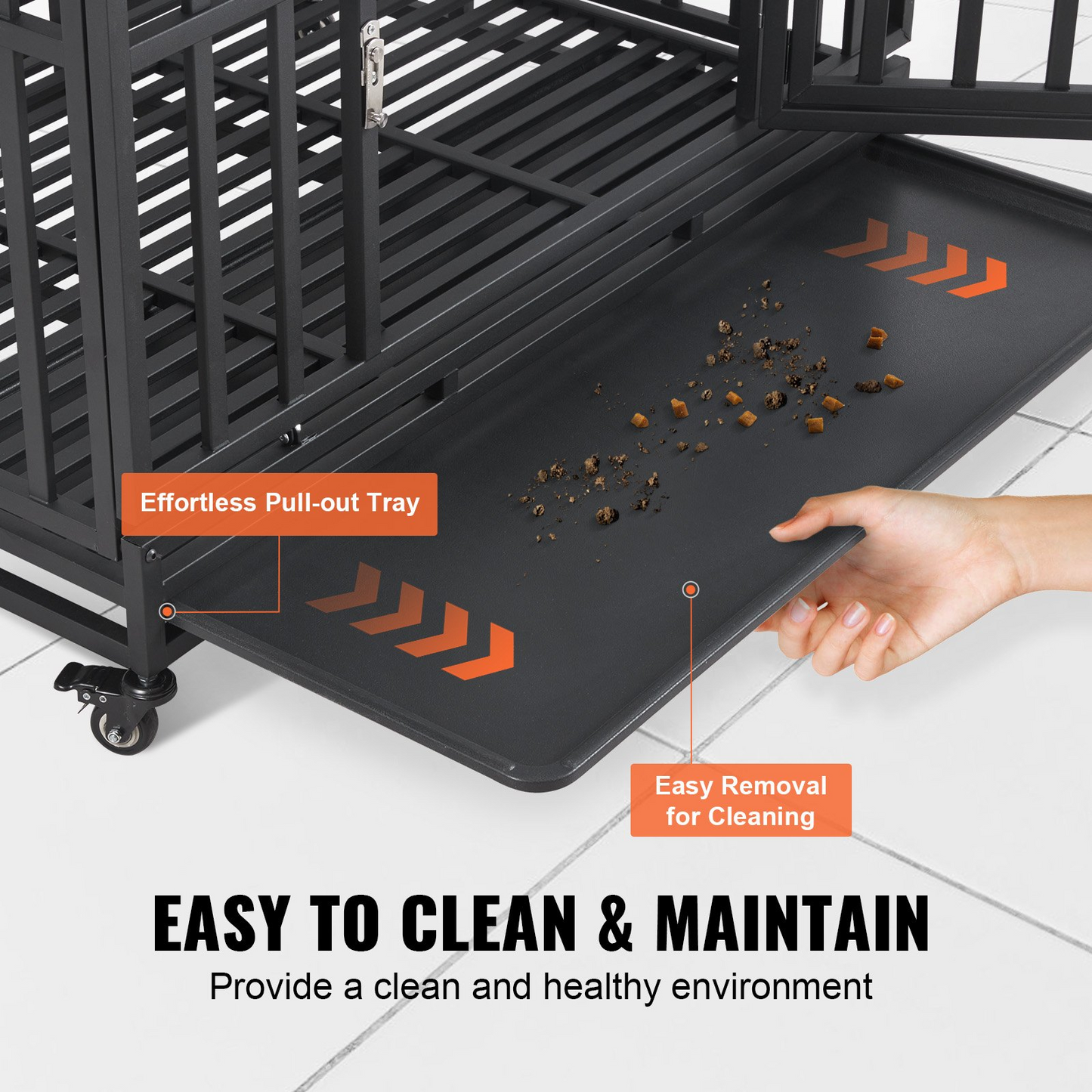 VEVOR Fortress XL Dog Crate: Indestructible 42-Inch Heavy-Duty Kennel with 3 Doors, Lockable Wheels & Removable Tray – Ideal for High-Anxiety Medium to Large Dogs, Indoor & Outdoor Use