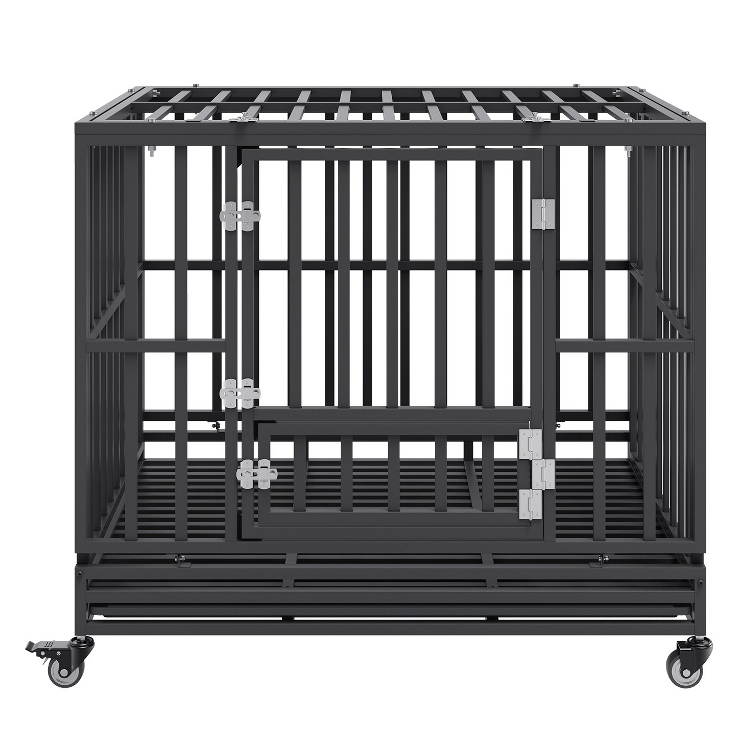VEVOR Fortress XL Dog Crate: Indestructible 42-Inch Heavy-Duty Kennel with 3 Doors, Lockable Wheels & Removable Tray – Ideal for High-Anxiety Medium to Large Dogs, Indoor & Outdoor Use