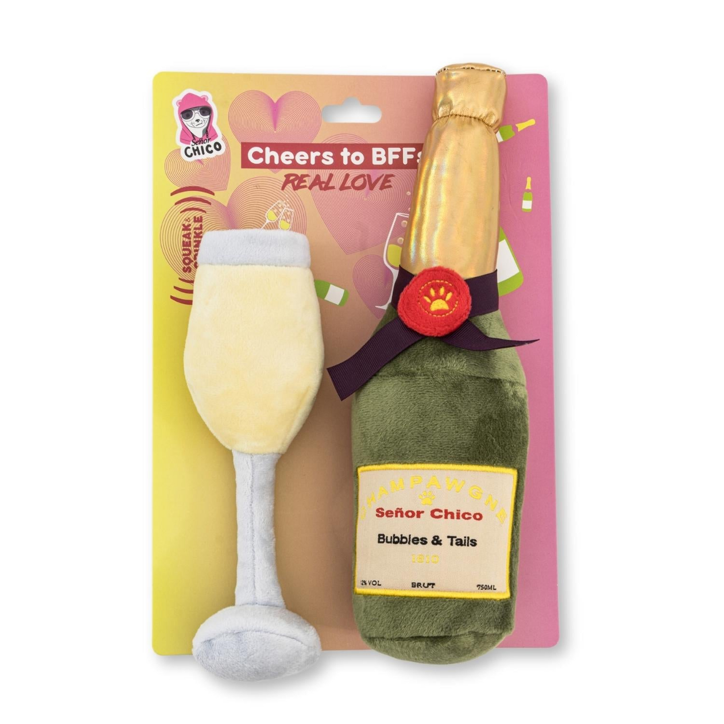 Champawgne-Cheers Crinkle and Squeaky Plush Dog Toy Combo