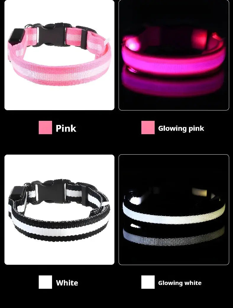 Dog Collar Nylon LED Night Safety Flashing Glow In The Dark Pet Dog Leash pet Dogs Luminous Fluorescent dog accessories collar