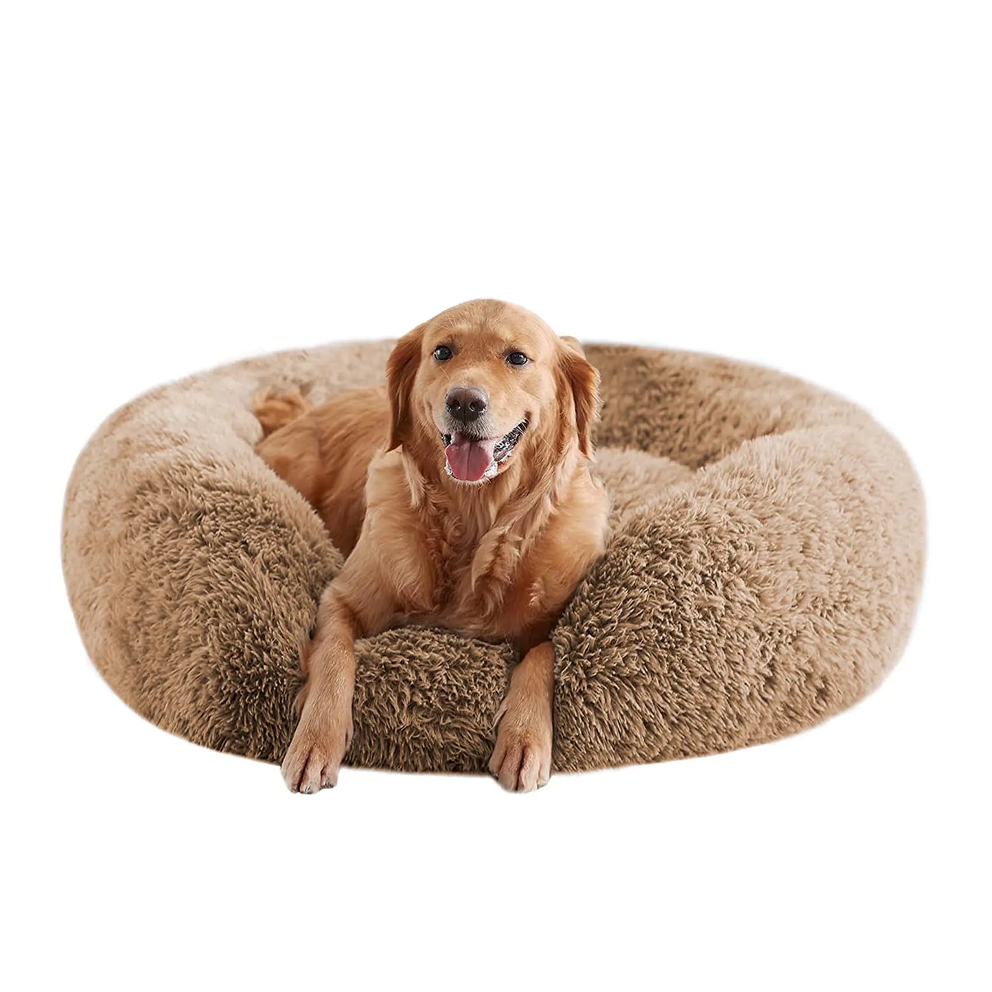 URGVANZ PET Calming Dog Bed – Large Fluffy Faux Fur Donut Cuddler (34", Up to 80 lbs)