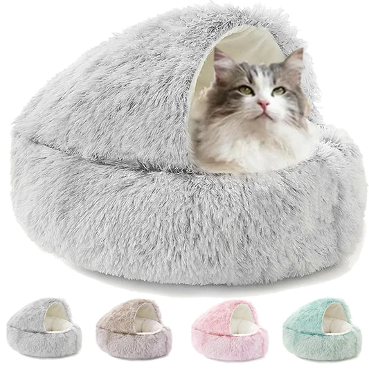 Lapcatz Nest Bed – Cozy Cat Cave & Small Dog Bed with Hooded Cover (Grey)