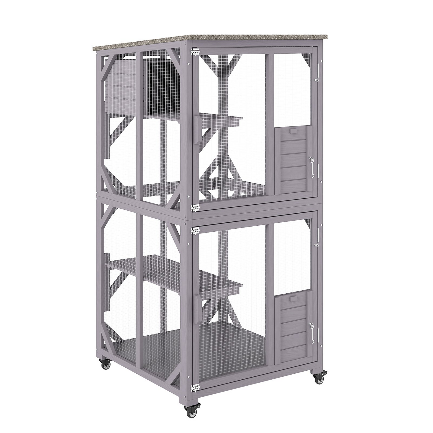 VEVOR Cat House Outdoor, 3-Tier Large Catio, Cat Enclosure with 360° Rotating Casters, 2 Platforms, A Resting Box and Large Front Door, 29.9 x 34 x 64.1 inch