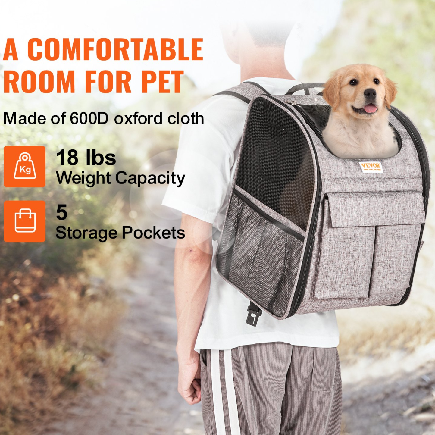 VEVOR Rolling Pet Carrier Backpack with Removable Wheels for Under 18LBS, Large Soft Sided Wheeled Dog Carrier Cat Travel Carrier Airline Approved for Small Dogs and Medium Cats with Upgraded Wheels