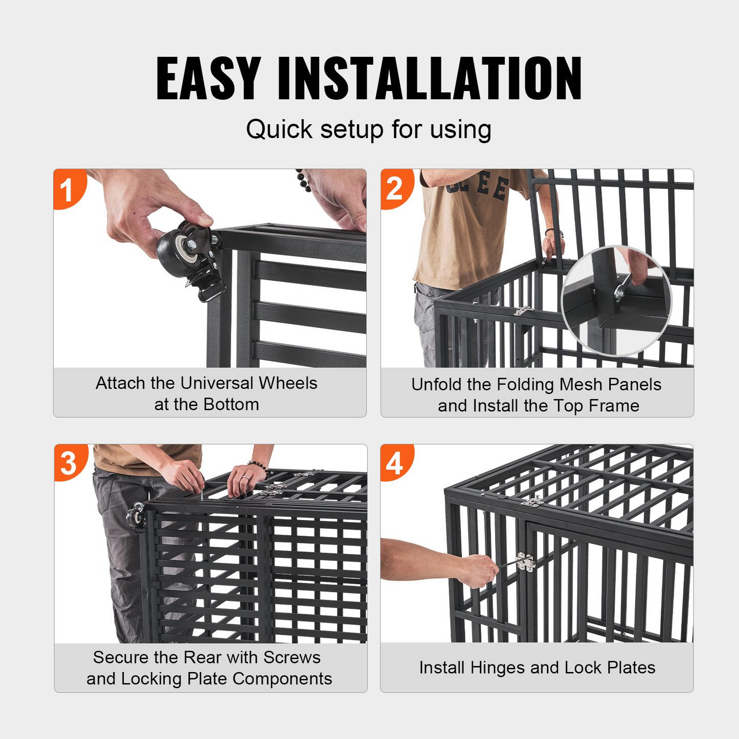 VEVOR Fortress XL Dog Crate: Indestructible 42-Inch Heavy-Duty Kennel with 3 Doors, Lockable Wheels & Removable Tray – Ideal for High-Anxiety Medium to Large Dogs, Indoor & Outdoor Use