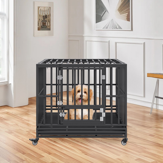 VEVOR Fortress XL Dog Crate: Indestructible 42-Inch Heavy-Duty Kennel with 3 Doors, Lockable Wheels & Removable Tray – Ideal for High-Anxiety Medium to Large Dogs, Indoor & Outdoor Use