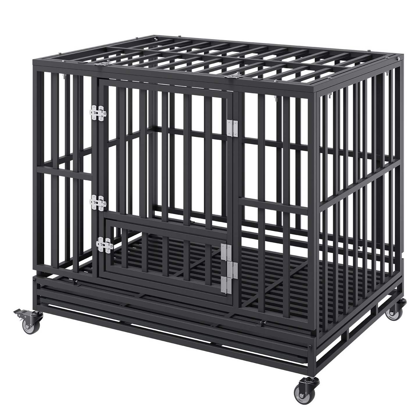 VEVOR Fortress XL Dog Crate: Indestructible 42-Inch Heavy-Duty Kennel with 3 Doors, Lockable Wheels & Removable Tray – Ideal for High-Anxiety Medium to Large Dogs, Indoor & Outdoor Use