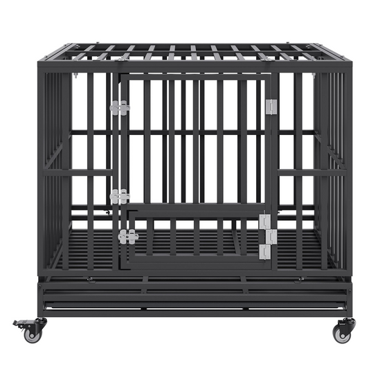 VEVOR Fortress XL Dog Crate: Indestructible 42-Inch Heavy-Duty Kennel with 3 Doors, Lockable Wheels & Removable Tray – Ideal for High-Anxiety Medium to Large Dogs, Indoor & Outdoor Use