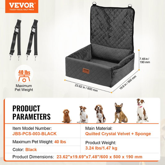 Dog Booster Car Seat Pet Car Seat for Small Medium Dog up to 40 lbs Black