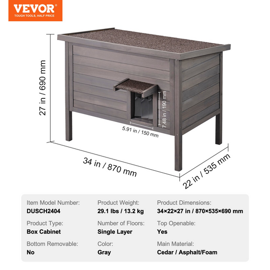 VEVOR Outdoor Cat House Wooden Feral Cat Shelter with Roof & PVC Door Flaps