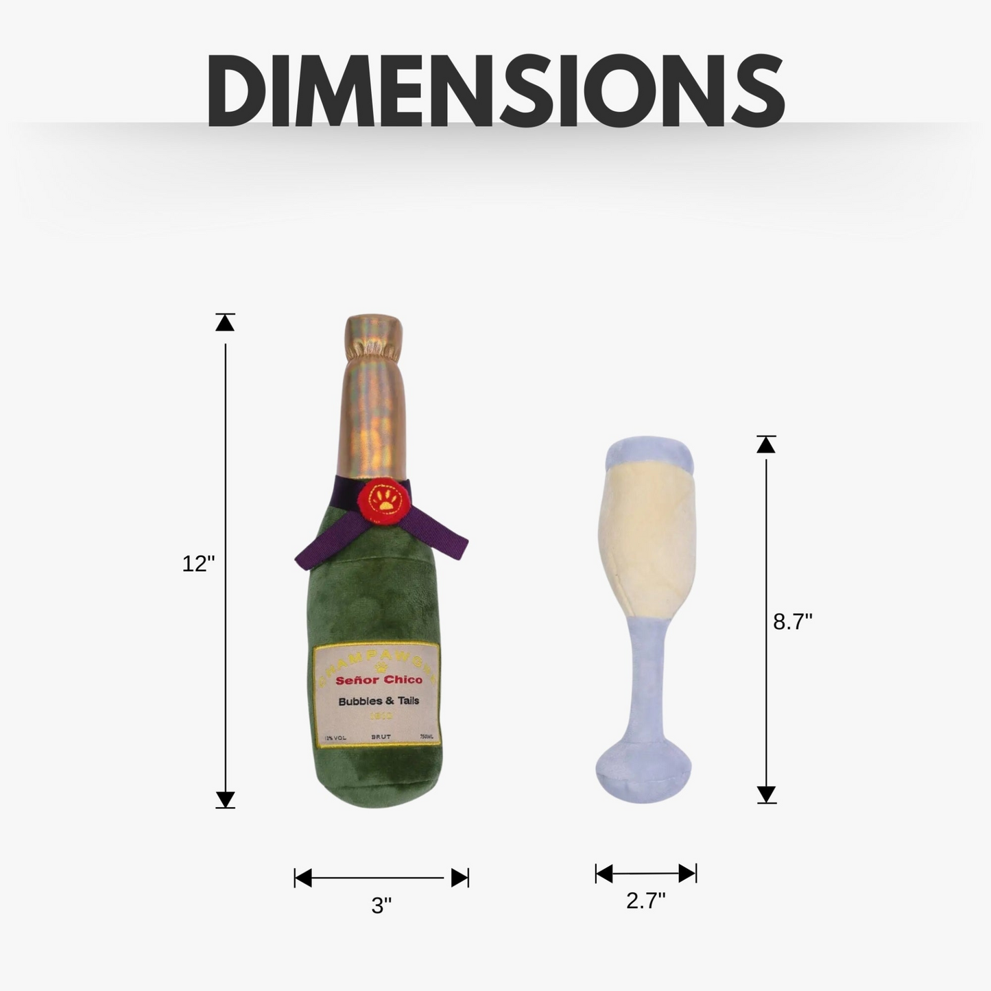 Champawgne-Cheers Crinkle and Squeaky Plush Dog Toy Combo