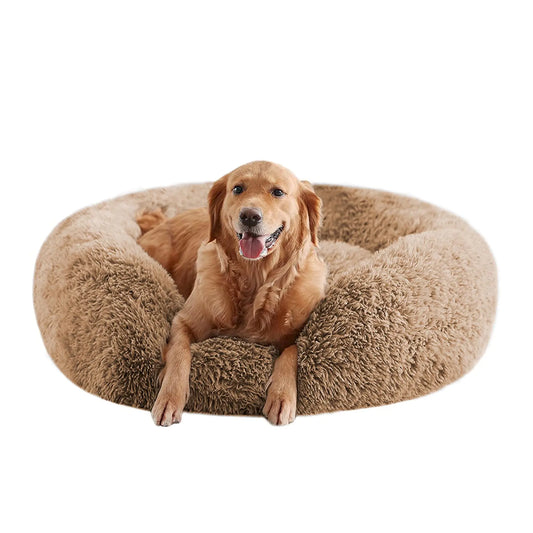 URGVANZ PET Calming Dog Bed – Large Fluffy Faux Fur Donut Cuddler (34", Up to 80 lbs)