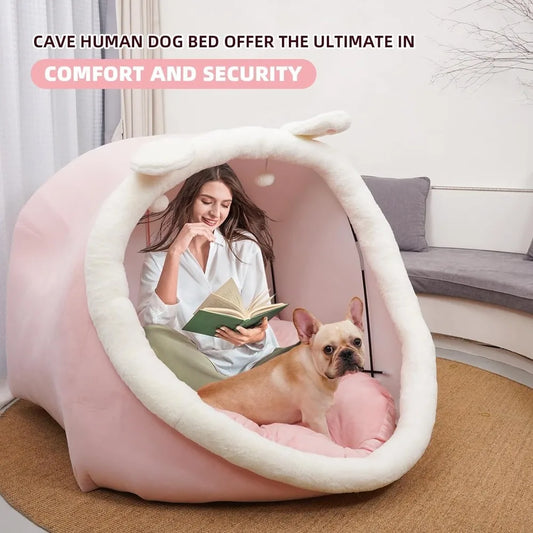 🐾 SnuggleNest™ XL – Human-Sized Dog Bed & Cozy Cave Lounger for Pets and People 🛏️✨