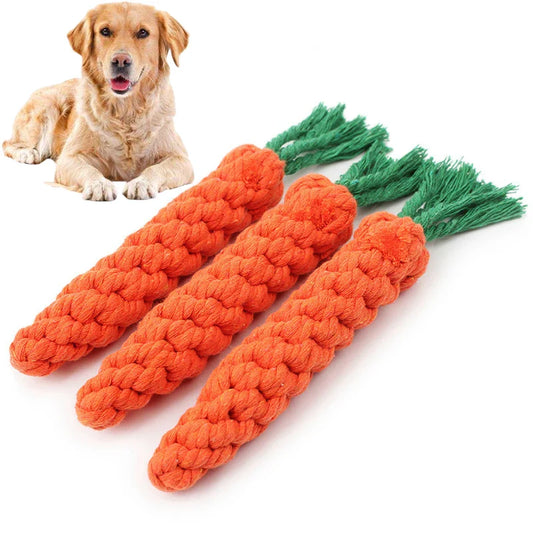 Durable Dog Chew Toy - Carrot Rope Ball & Dumbbell