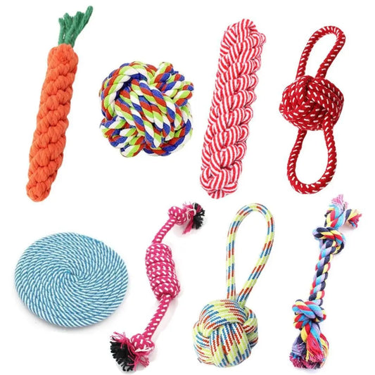 Durable Dog Chew Toy - Carrot Rope Ball & Dumbbell
