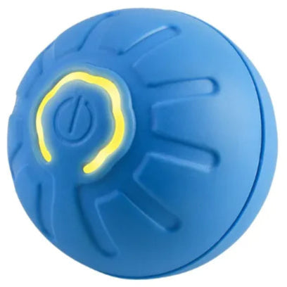 Blue exercise ball with a yellow logo on a white background