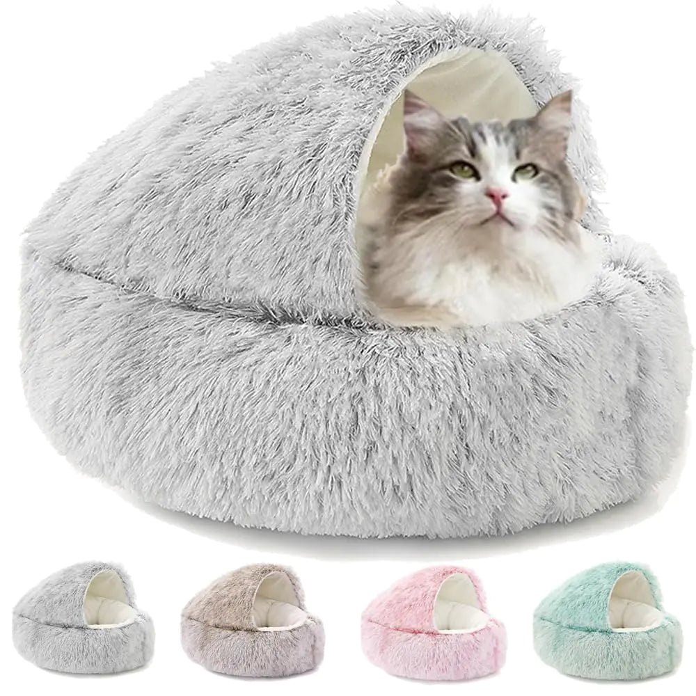 Lapcatz Nest Bed – Cozy Cat Cave & Small Dog Bed with Hooded Cover (Grey)